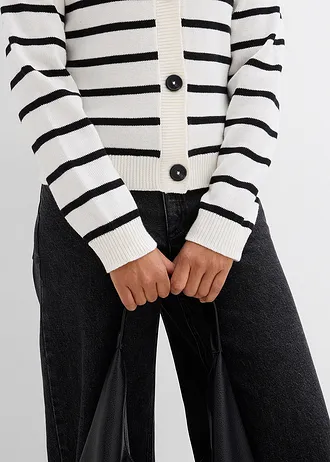 Gebreid vest • wolwit-zwart • bonprix online shop