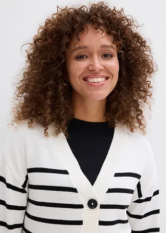 Pletený kabátek z bavlněné směsi • přírodní bílo-černá s proužky • bonprix obchod