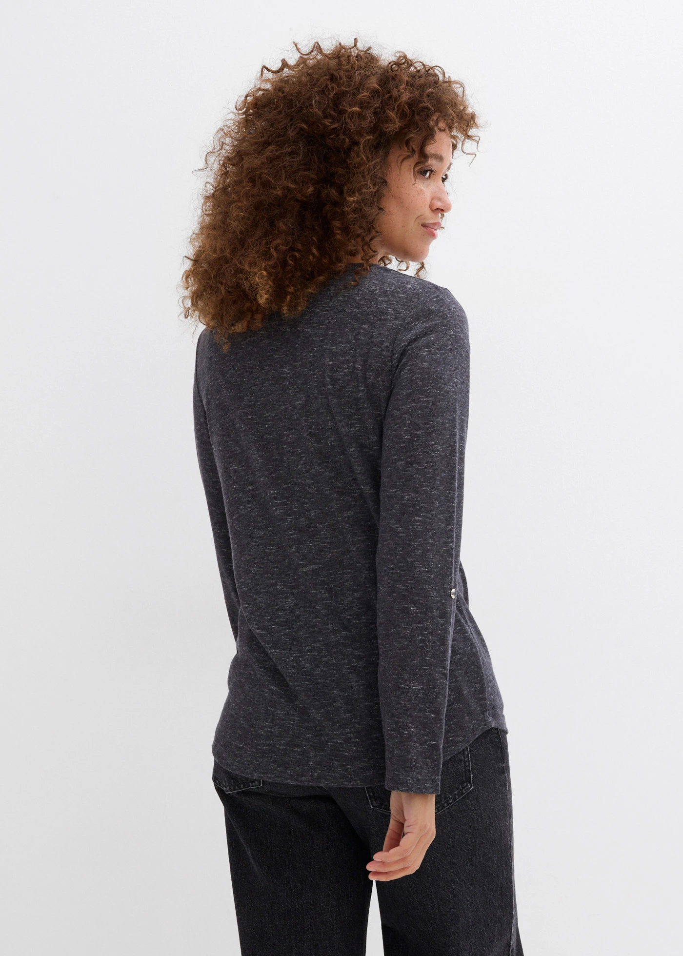 Longsleeve met knoopsluiting van katoenmix • antraciet gemêleerd • bonprix online shop