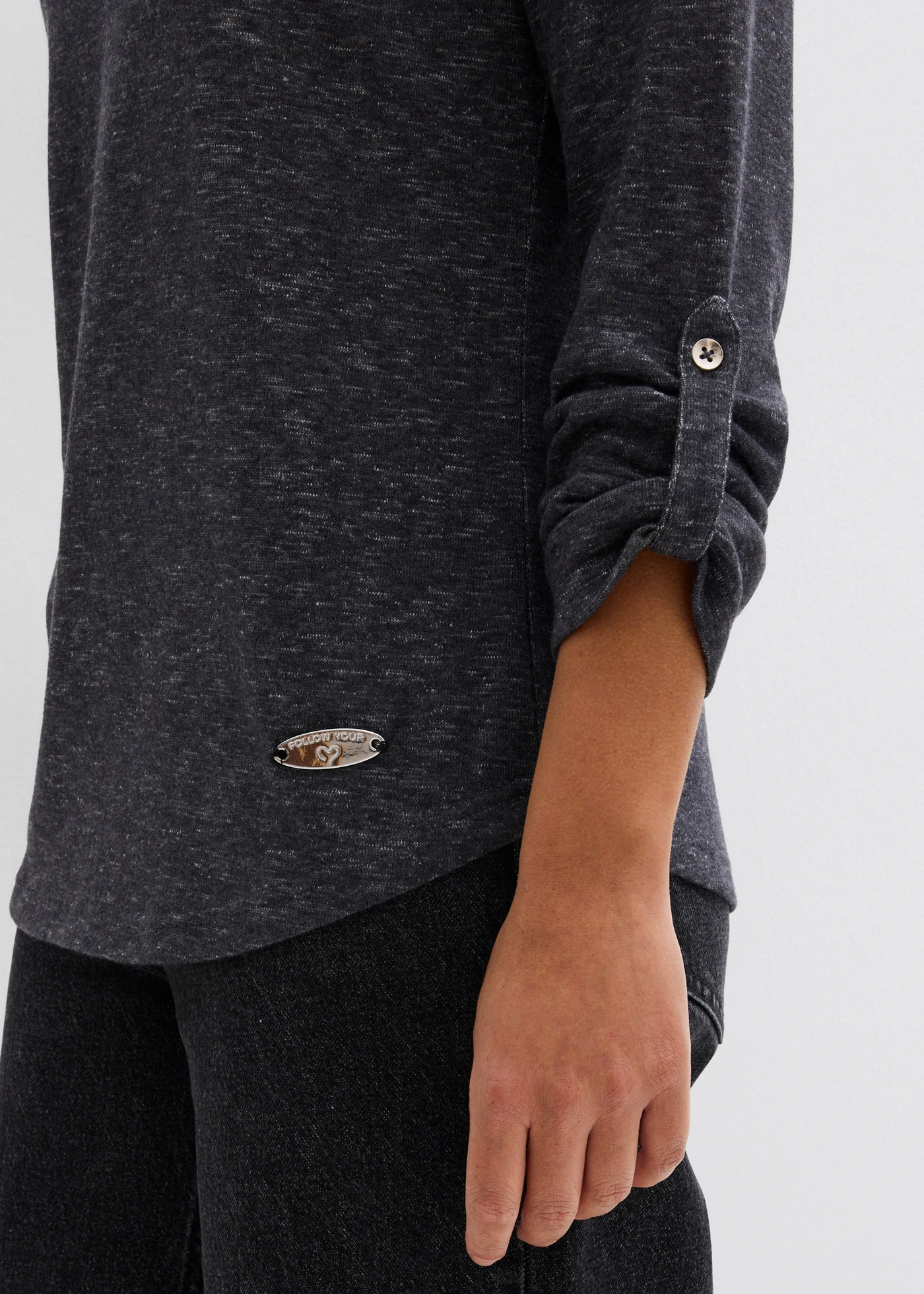 T-shirt manches longues à col boutonné • anthracite chiné • Boutique bonprix