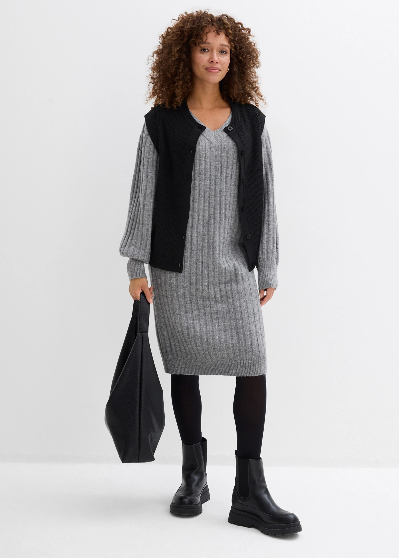 Rochie tricotată • gri melanj • magazin bonprix