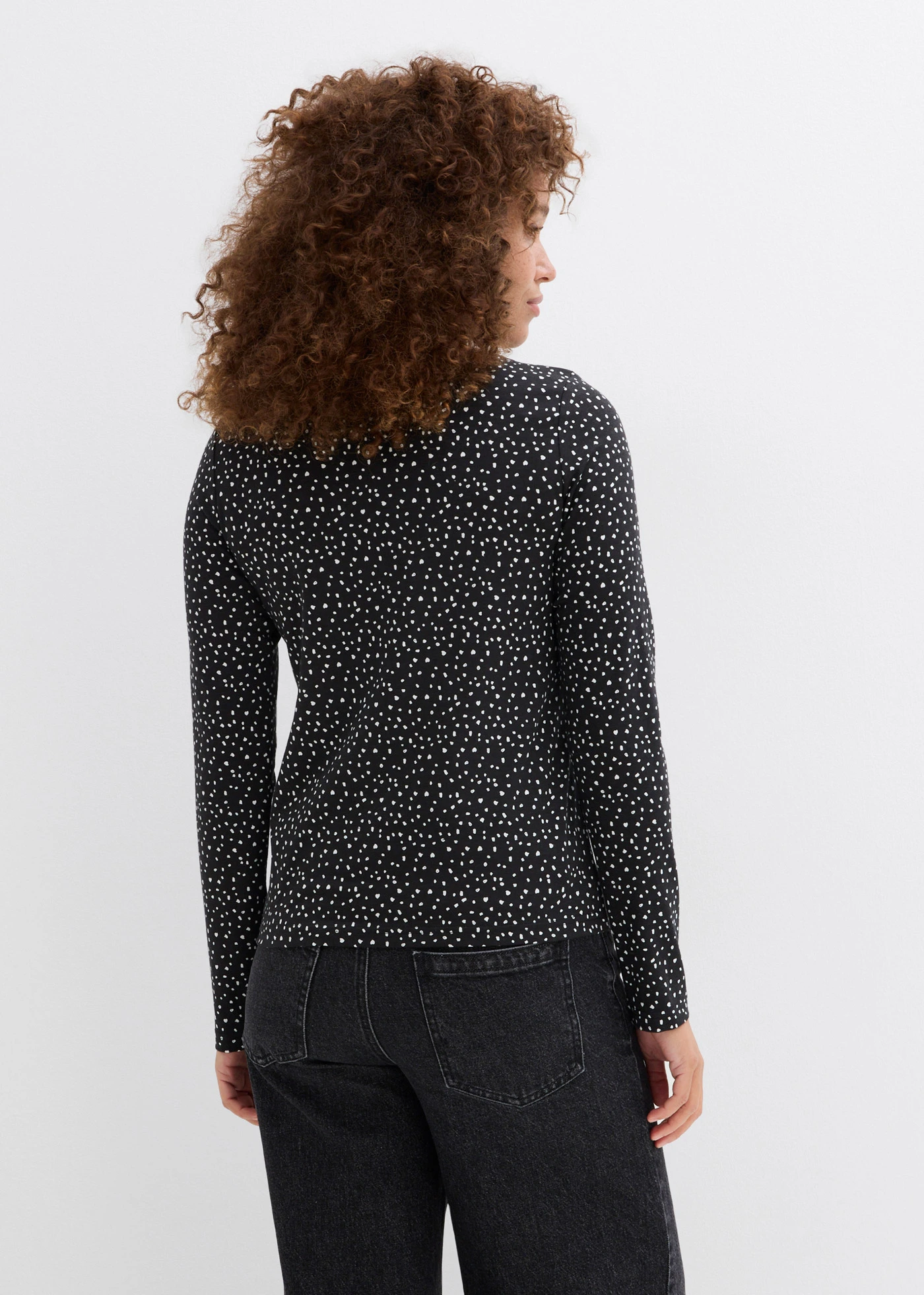 Bluzka z długim rękawem z mieszanki bawełny i elastanu (2 szt.) • czarny + biel wełny • sklep bonprix