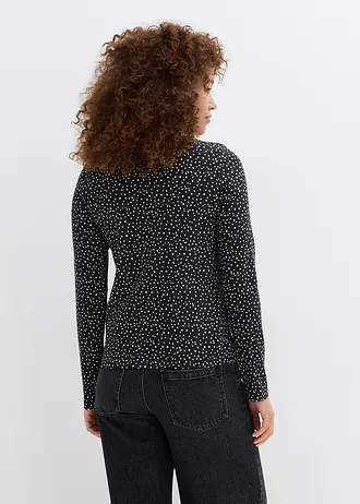 Longsleeve (set van 2) van katoen-elastanmix, Kleur: zwart/wolwit