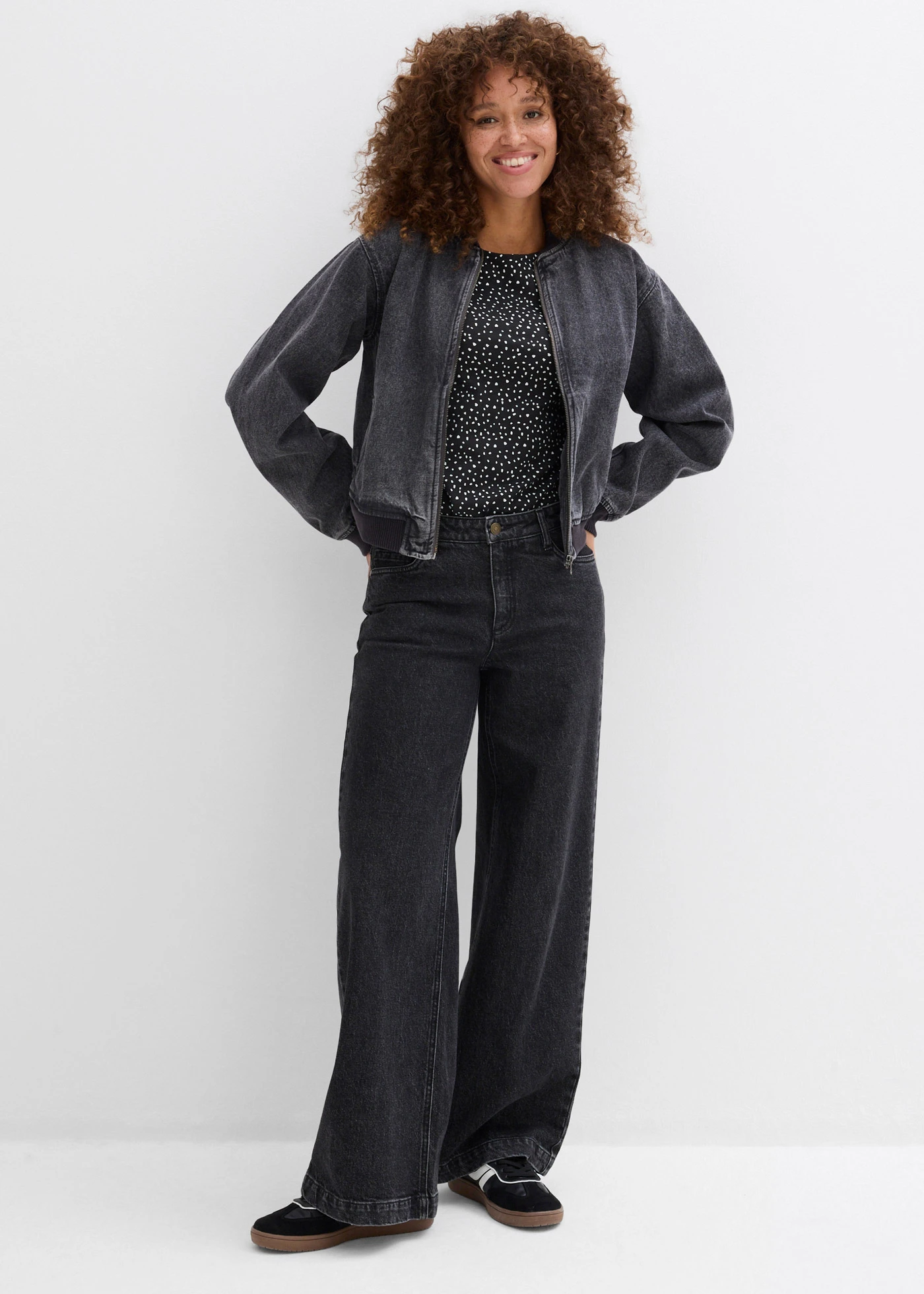 Bluză cu mâneci lungi din mix de bumbac și elastan (set/2 buc.) • negru/ecru • magazin bonprix