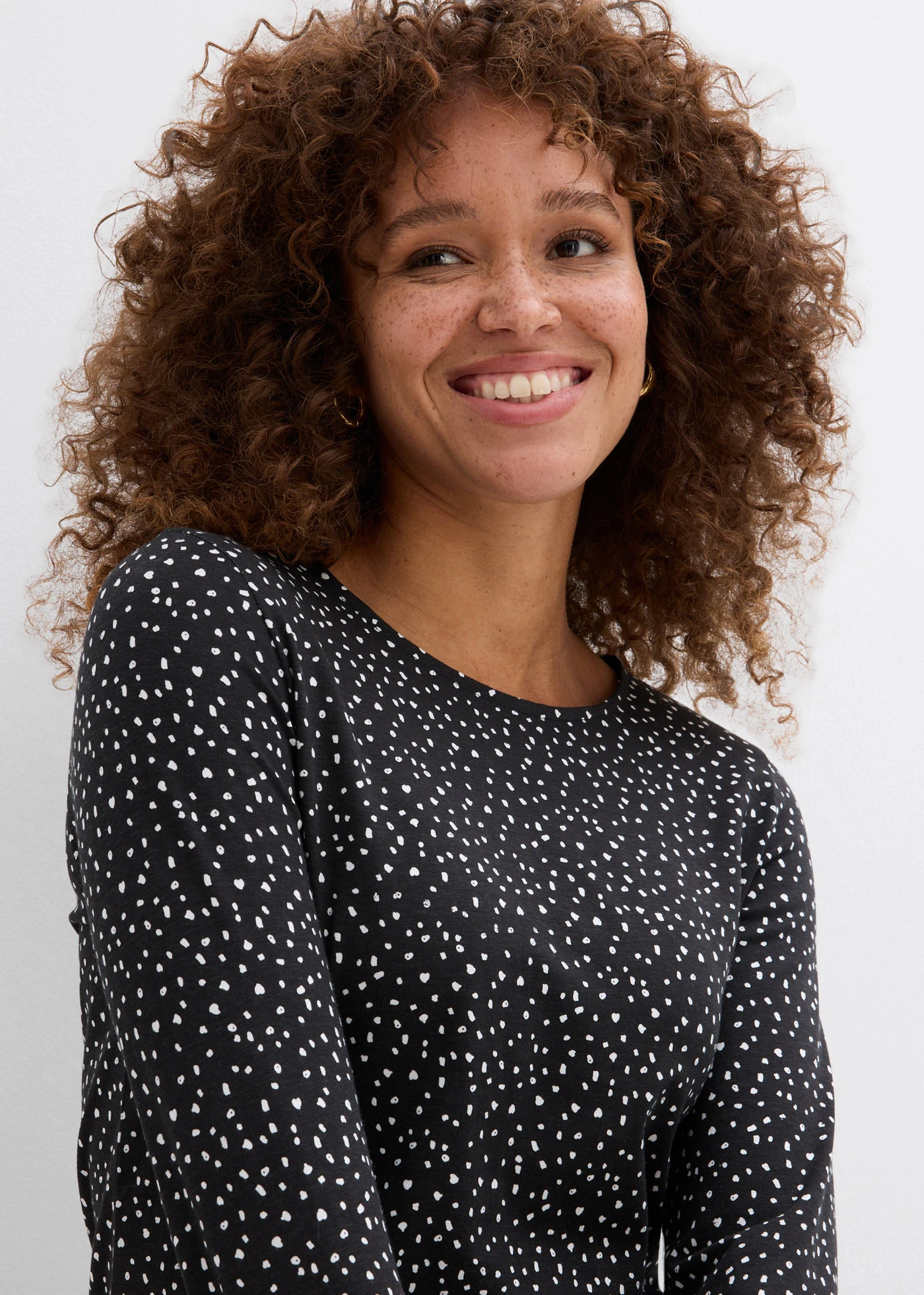 Bluză cu mâneci lungi din mix de bumbac și elastan (set/2 buc.) • negru/ecru • magazin bonprix