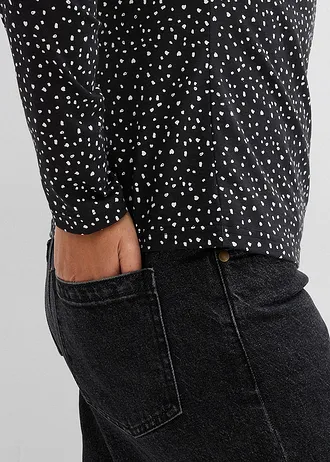 Bluză cu mâneci lungi din mix de bumbac și elastan (set/2 buc.) • negru/ecru • magazin bonprix