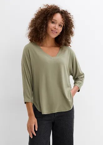 Shirt in een mix van viscose en elastan • olijfgroen • bonprix online shop