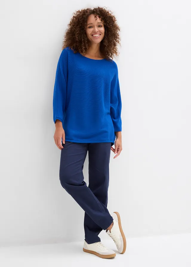 Geribde oversized trui van viscosemix, Kleur: arctisch blauw