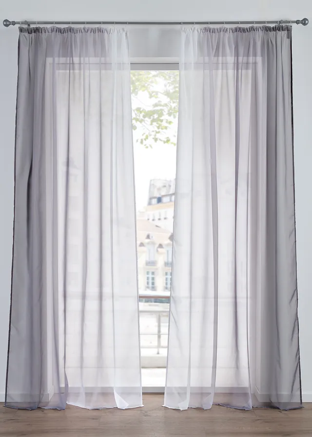 Gordijn van lichte voile, ook verkrijgbaar in extra lang (2 stuks) • grijs • bonprix online shop