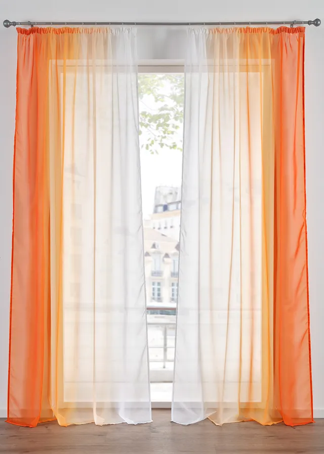Gordijn van lichte voile, ook verkrijgbaar in extra lang (2 stuks) • oranje • bonprix online shop