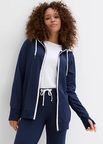 Trening din bumbac, stretch  (set/2 piese) • bleumarin/alb • magazin bonprix