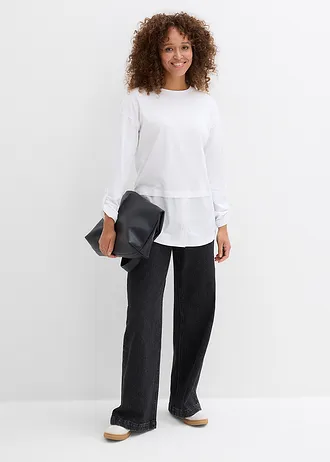 Bluză tricot cu inserție tip cămașă, din bumbac organic 100% • alb • magazin bonprix