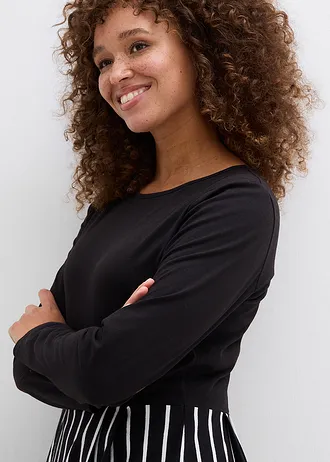 Džersejové šaty, bavlnené, midi dĺžka • čierna/biela vlna pásikovaná • obchod bonprix