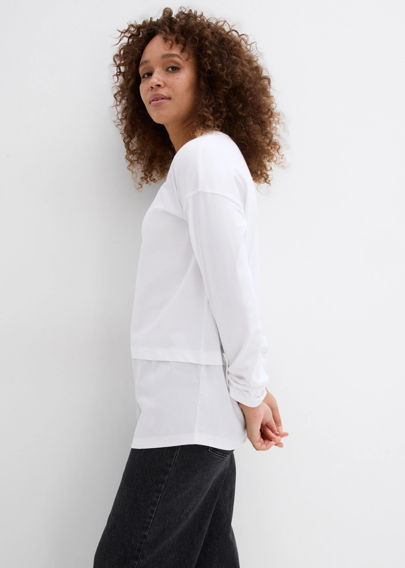 Shirt met blouse-inzet van biologisch katoen • wit • bonprix online shop