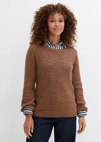 Pulover cu tricot texturat, din material cu bumbac • maro castaniu • magazin bonprix