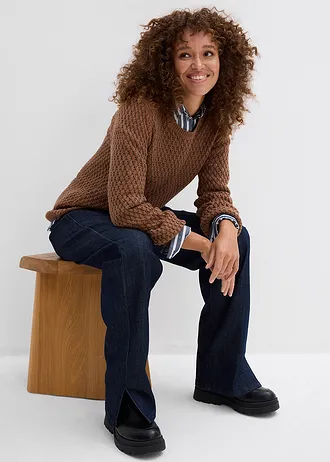 Sweter w strukturalny wzór z mieszanki bawełny • brązowy kasztanowy • sklep bonprix