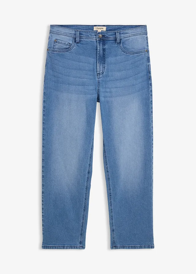 Jean loose, droit et extensible, Couleur: bleu moyen denim