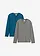 Henley longsleeve van biologisch katoen (set van 2), Kleur: blauwpetrol+grijs gemêleerd