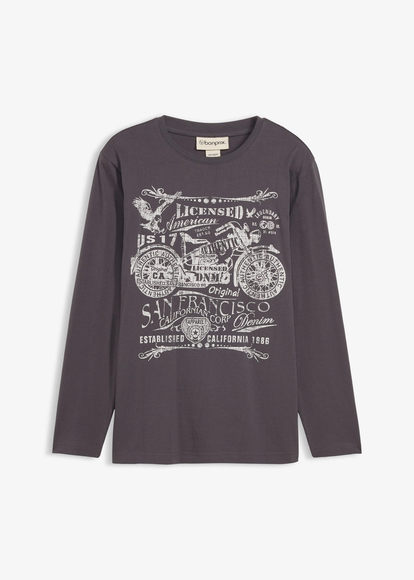 Longsleeve van puur biologisch katoen • leisteengrijs met print • bonprix online shop