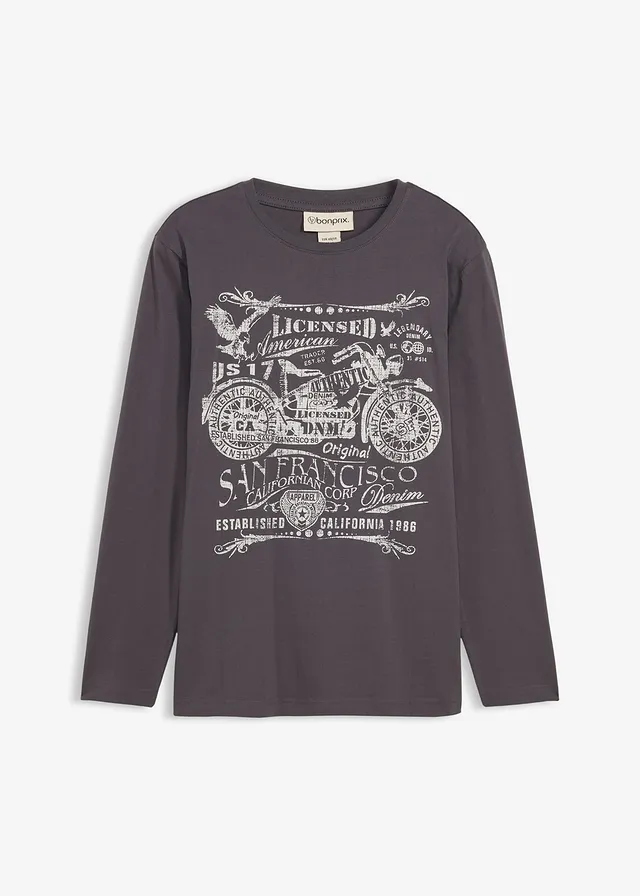 Longsleeve van puur biologisch katoen • leisteengrijs met print • bonprix online shop