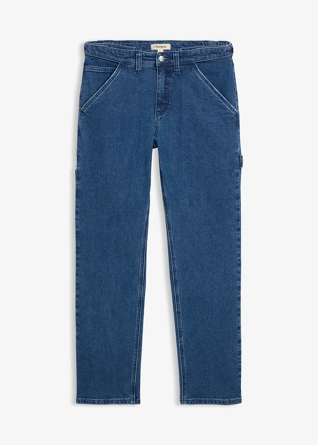 Relaxed fit carpenter jeans met elastische tailleband, straight, Kleur: blauw denim used