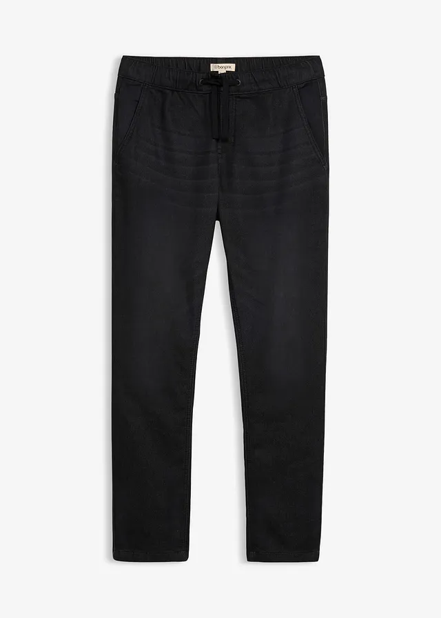 Teplákové džíny Slim Fit, Straight, barva: černý denim