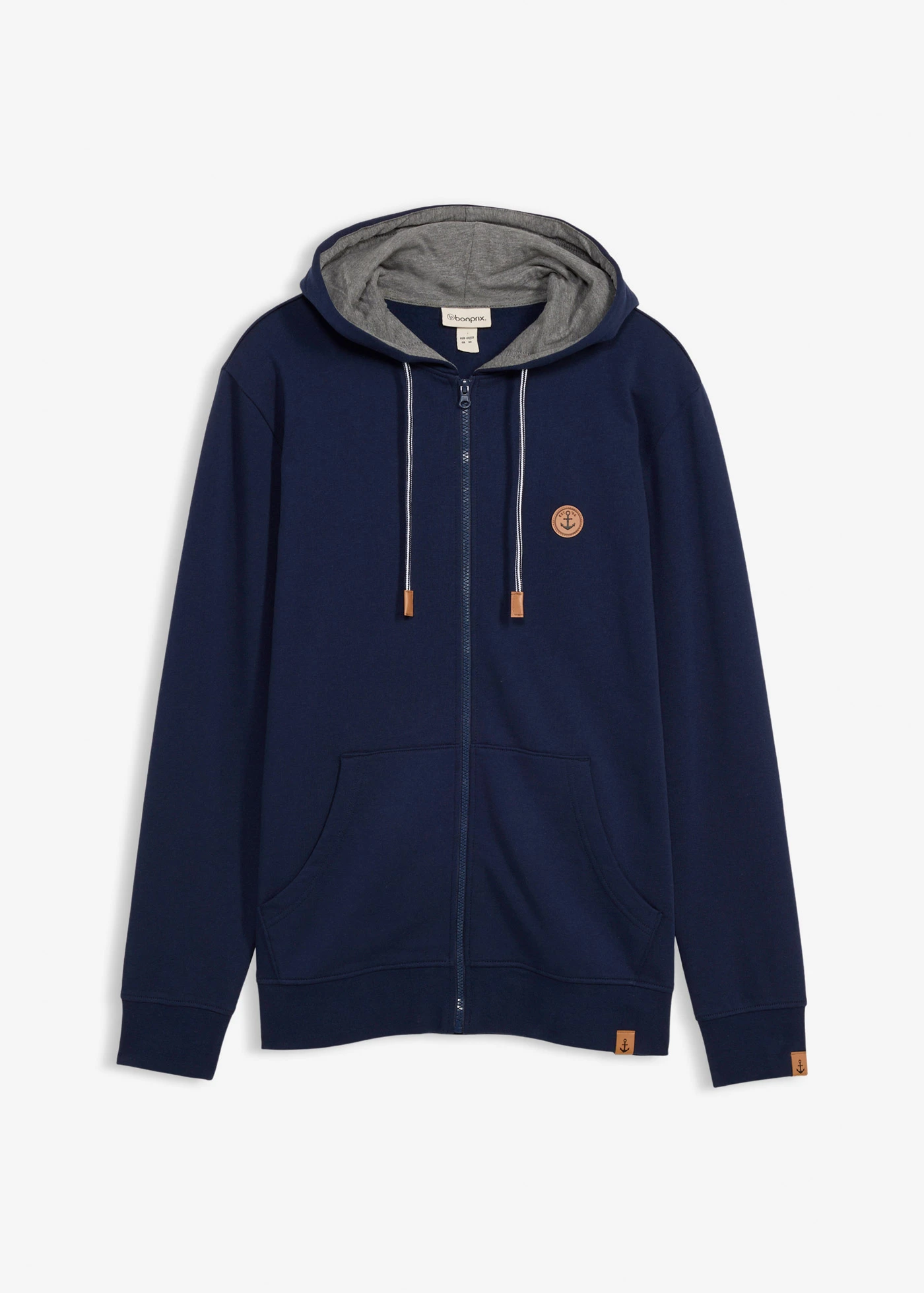 Sweat zippé à capuche • bleu foncé + gris chiné • Boutique bonprix