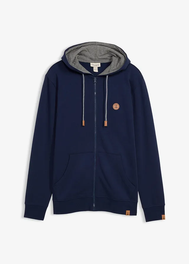 Sweatvest met capuchon van puur biologisch katoen • donkerblauw + grijs gemêleerd • bonprix online shop