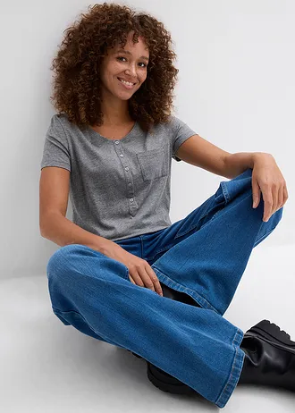 Tricou cu bandă de nasturi • gri melanj • magazin bonprix