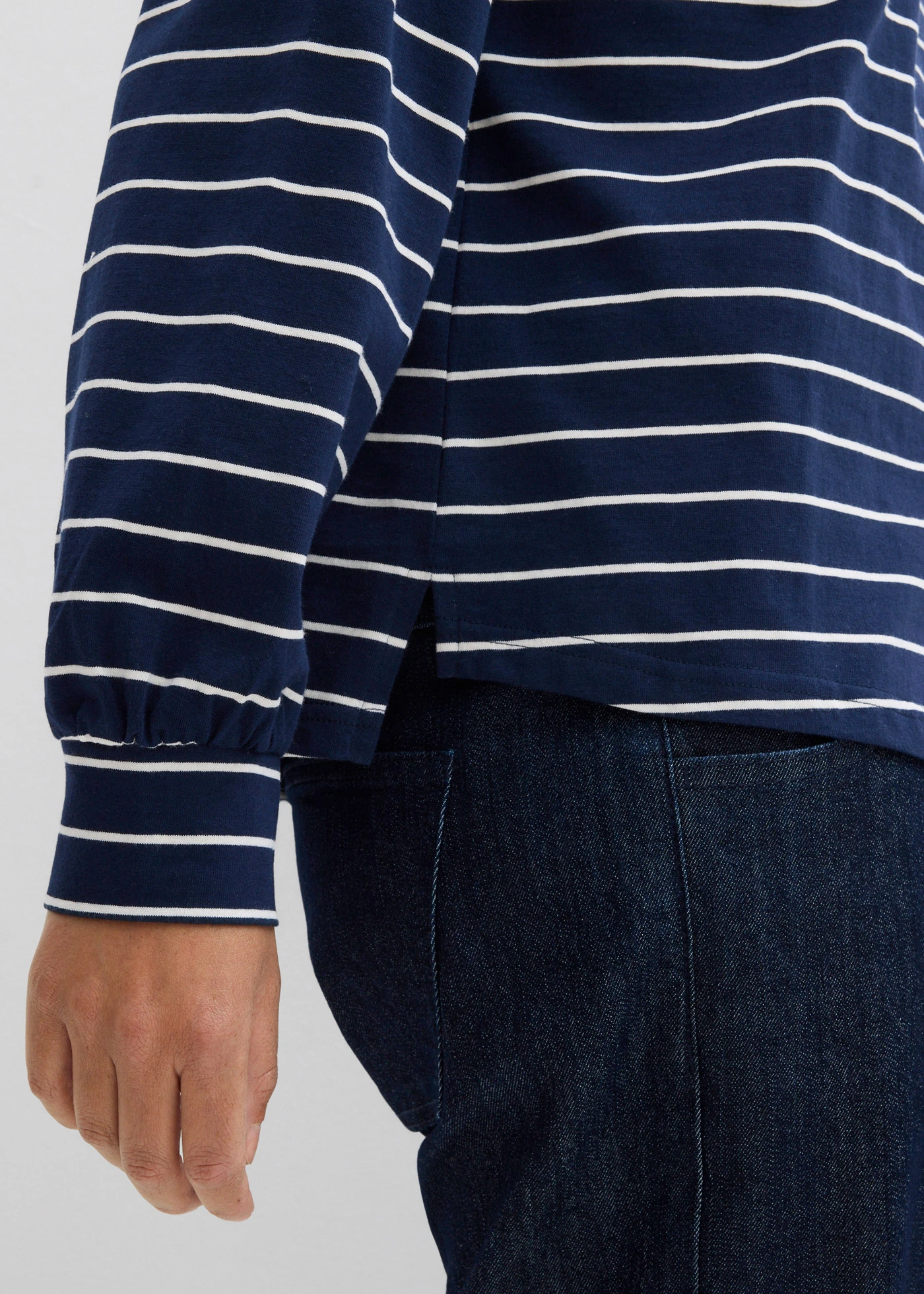 Bluză cu mâneci lungi din bumbac organic 100% • bleumarin/ecru dungat • magazin bonprix