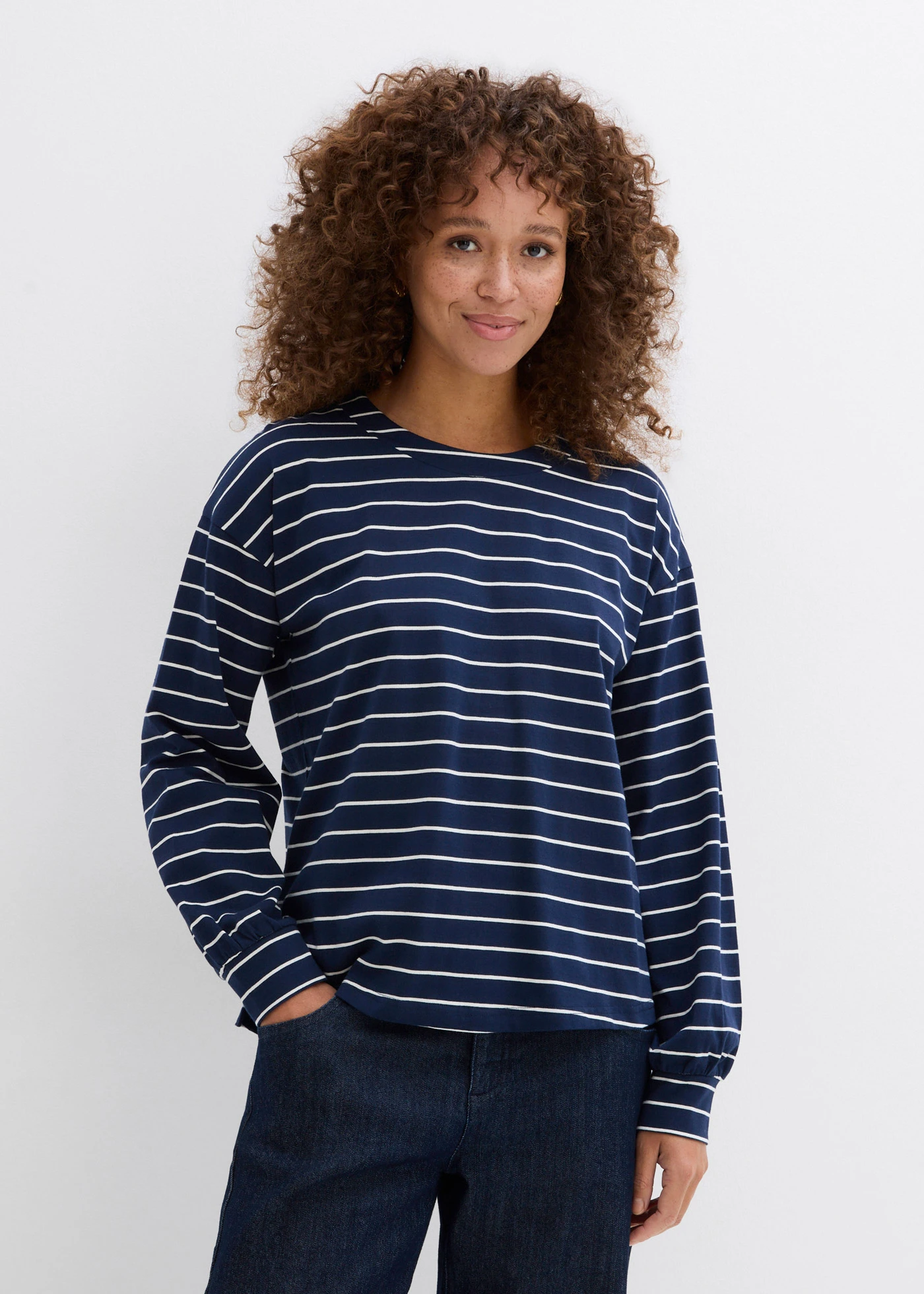 Longsleeve van biologisch katoen • donkerblauw/wolwit gestreept • bonprix online shop