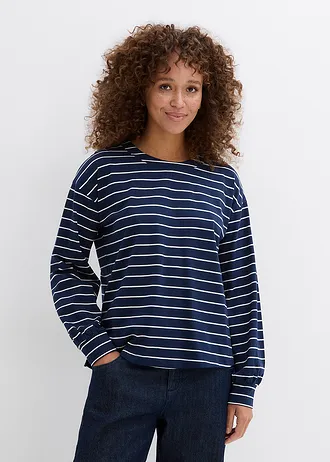 Longshirt van puur biologisch katoen, Kleur: donkerblauw/wolwit gestreept