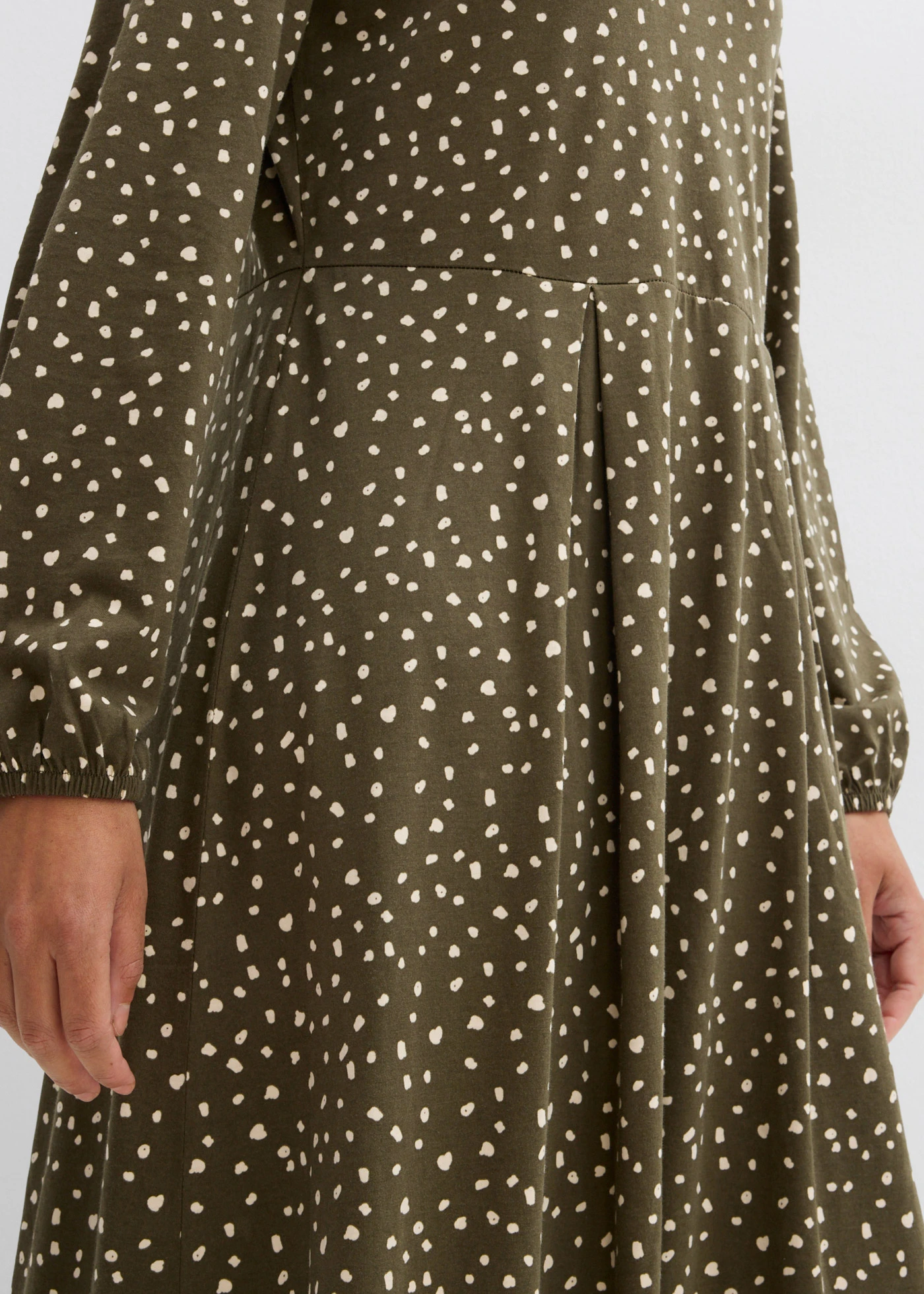 Midi jurk van katoen-jersey • donkerolijfgroen/lichtsand • bonprix online shop