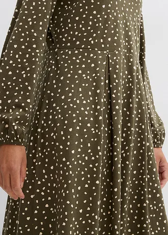 Pamut-dzsörzé ruha midi hosszban • sötét olívazöld/világos homok pöttyös • bonprix áruház