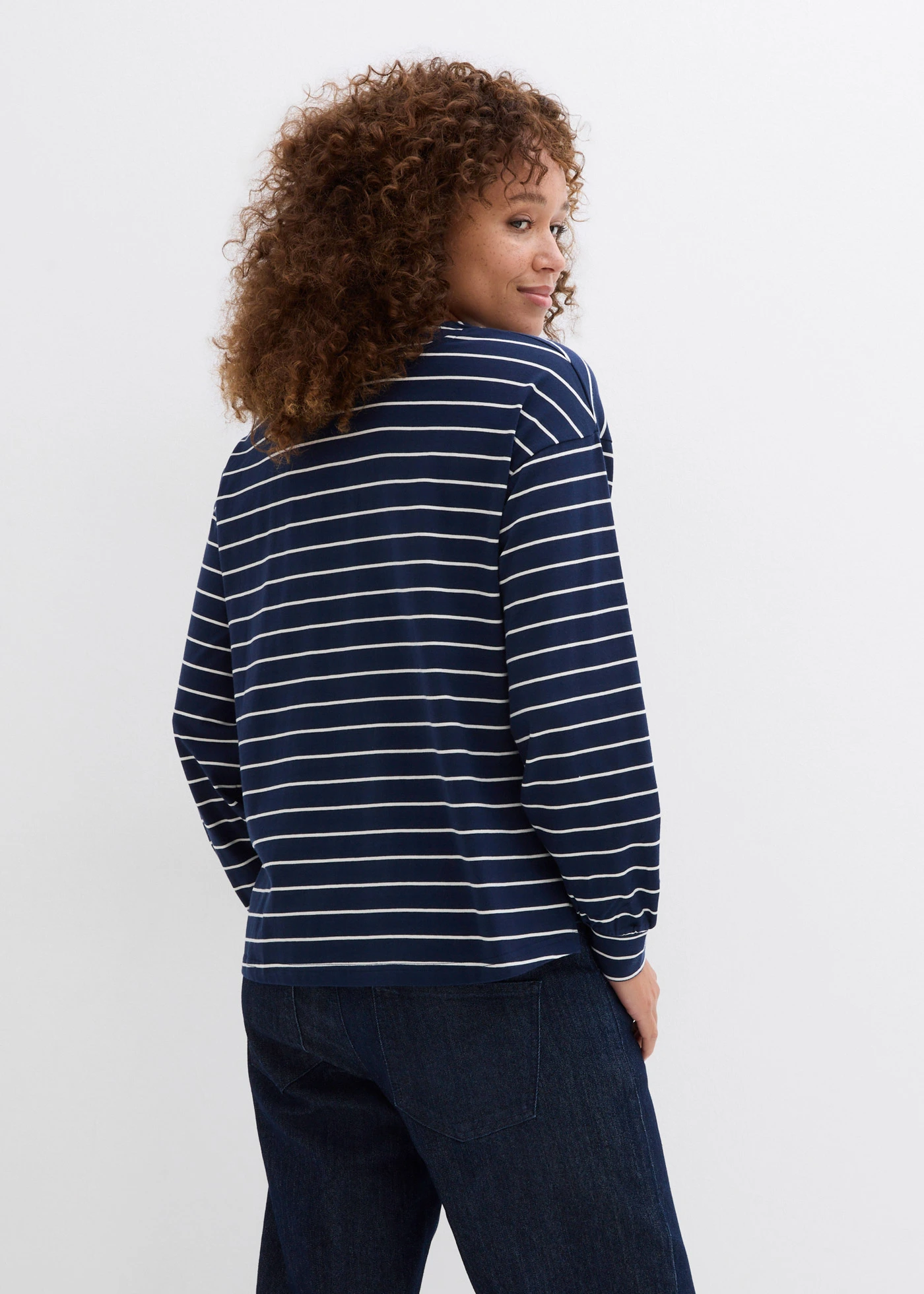 Longsleeve van biologisch katoen • donkerblauw/wolwit gestreept • bonprix online shop