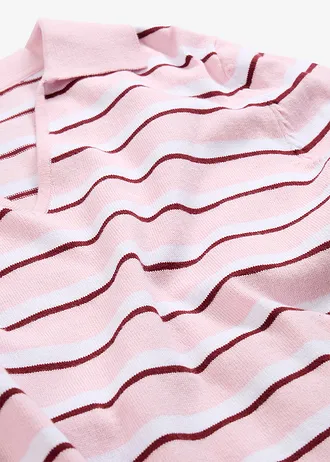 Polo pulóver z bavlneného mixu • biela/krištáľovo ružová/rubínovo červená pásikovaná • obchod bonprix