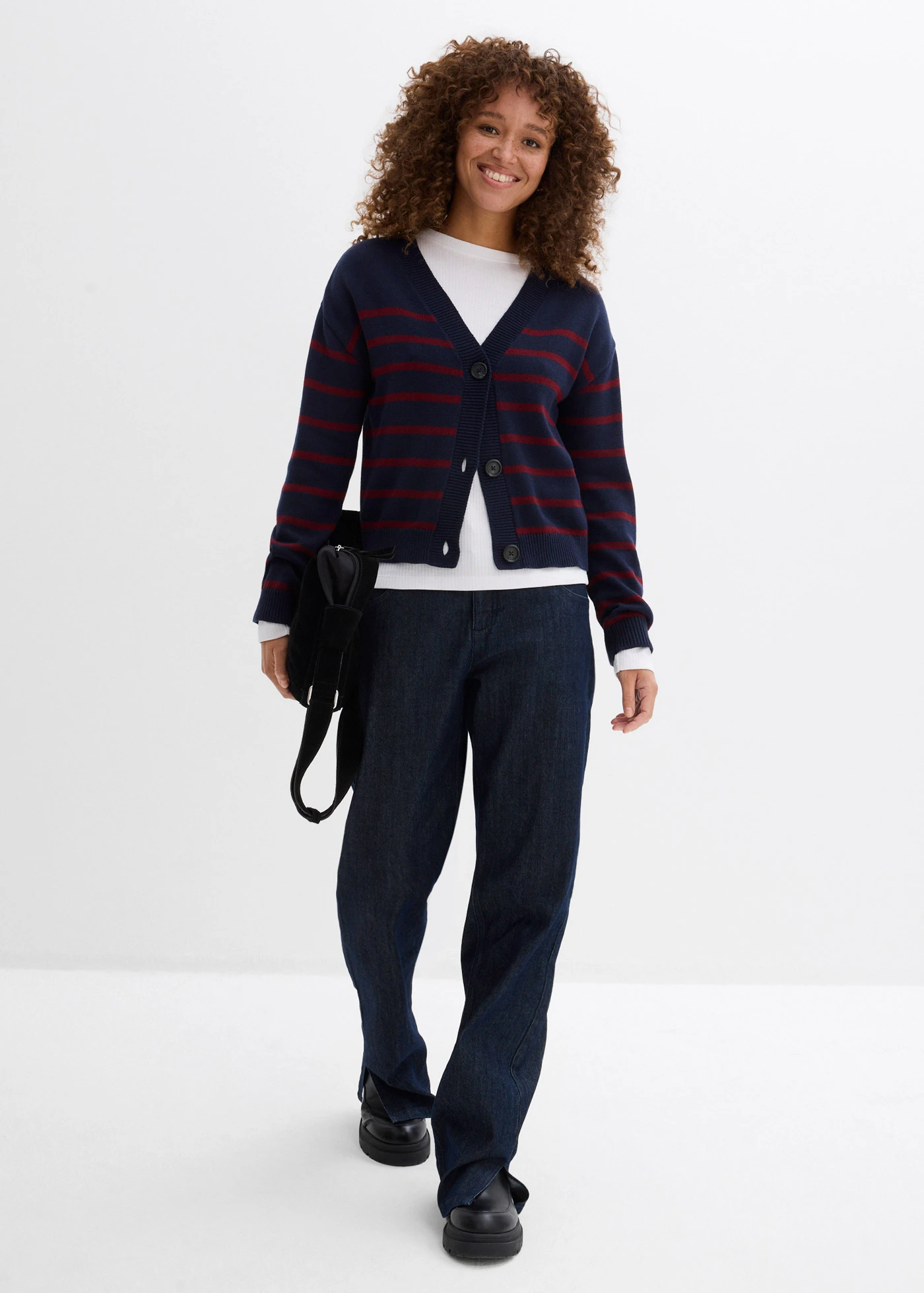 Fijn gebreid vest van katoenmix • donkerblauw-robijnrood • bonprix online shop