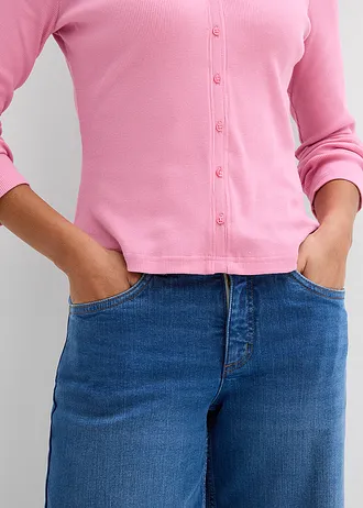 Bluză tricot 2 în 1 din bumbac 100% • violet-orhidee fumuriu-alb • magazin bonprix