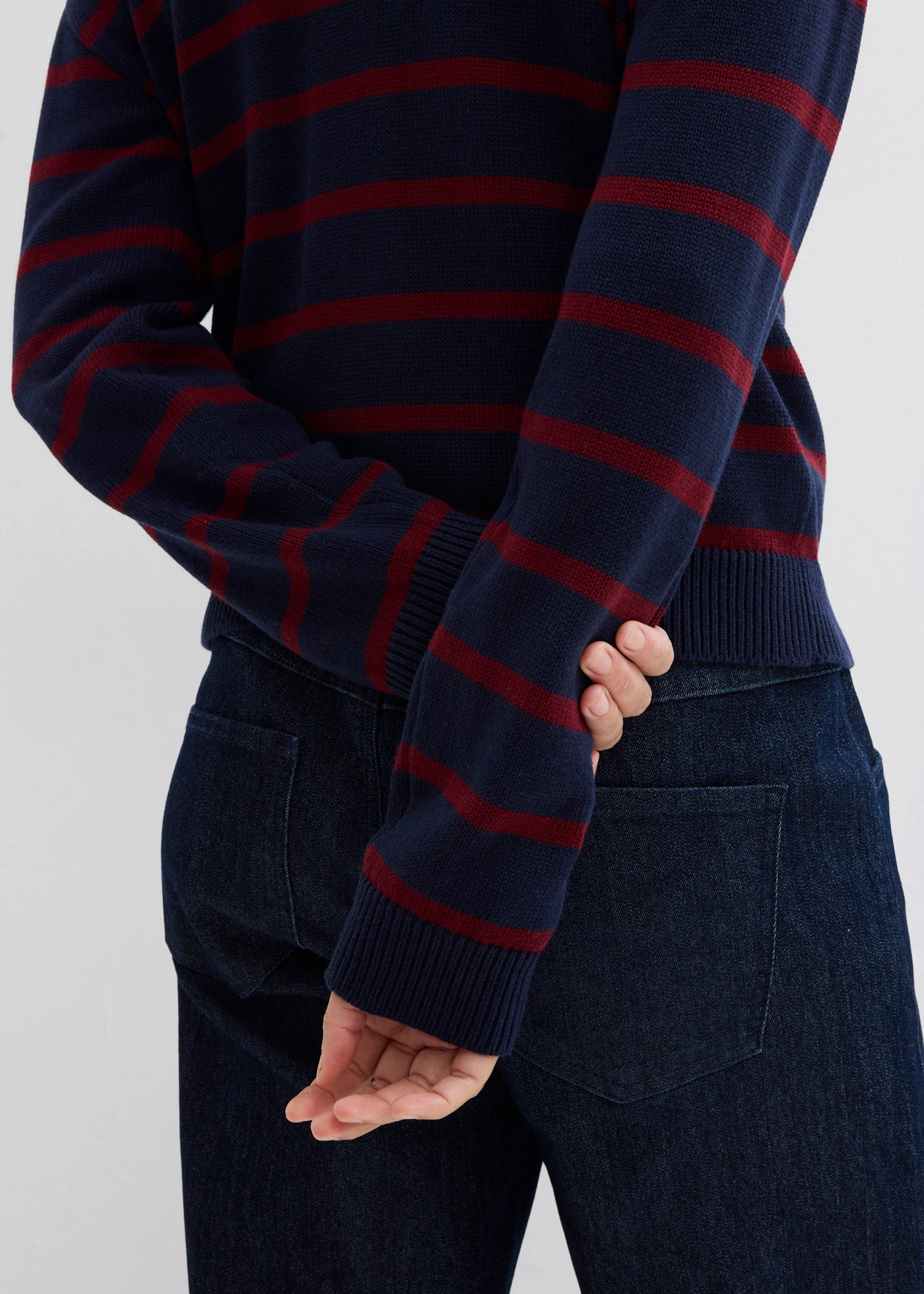 Fijn gebreid vest van katoenmix • donkerblauw-robijnrood • bonprix online shop