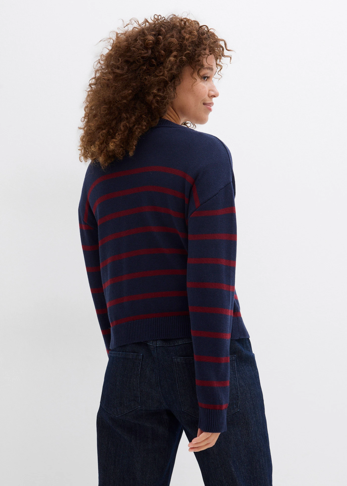 Fijn gebreid vest van katoenmix • donkerblauw-robijnrood • bonprix online shop