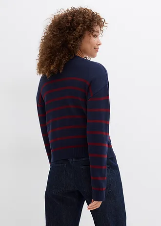 Jachetă tricotată din amestec cu bumbac • bleumarin/roșu rubiniu dungat • magazin bonprix