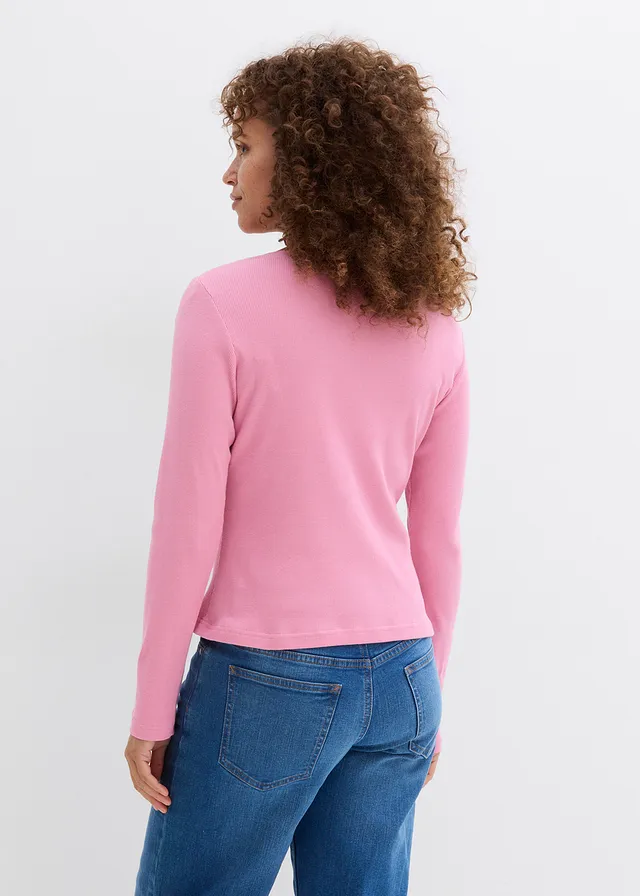 Bluză tricot 2 în 1 din bumbac 100% • violet-orhidee fumuriu-alb • magazin bonprix