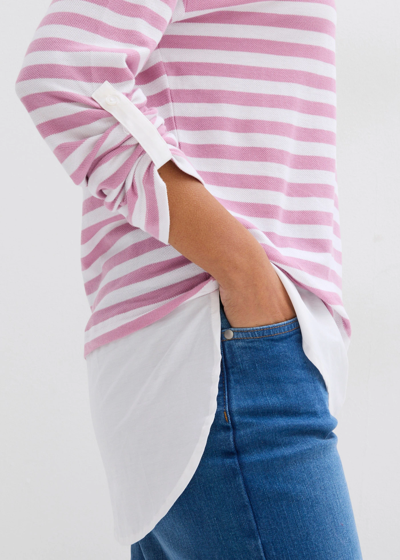 2 in 1 sweater • mauve-wit gestreept • bonprix online shop