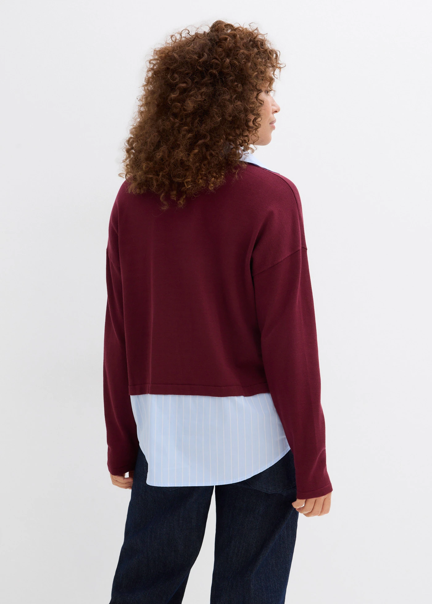 Fijn gebreide trui met blouse-inzet • esdoornrood • bonprix online shop