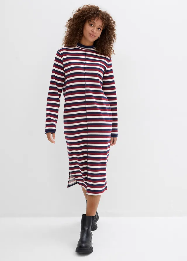 Sweatjurk, Kleur: robijnrood/parelwit/donkerblauw gestreept