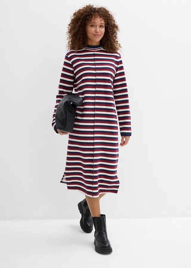 Sweatjurk, Kleur: robijnrood/parelwit/donkerblauw gestreept