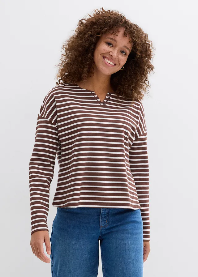 Sweater, Kleur: parelwit/bruin gestreept