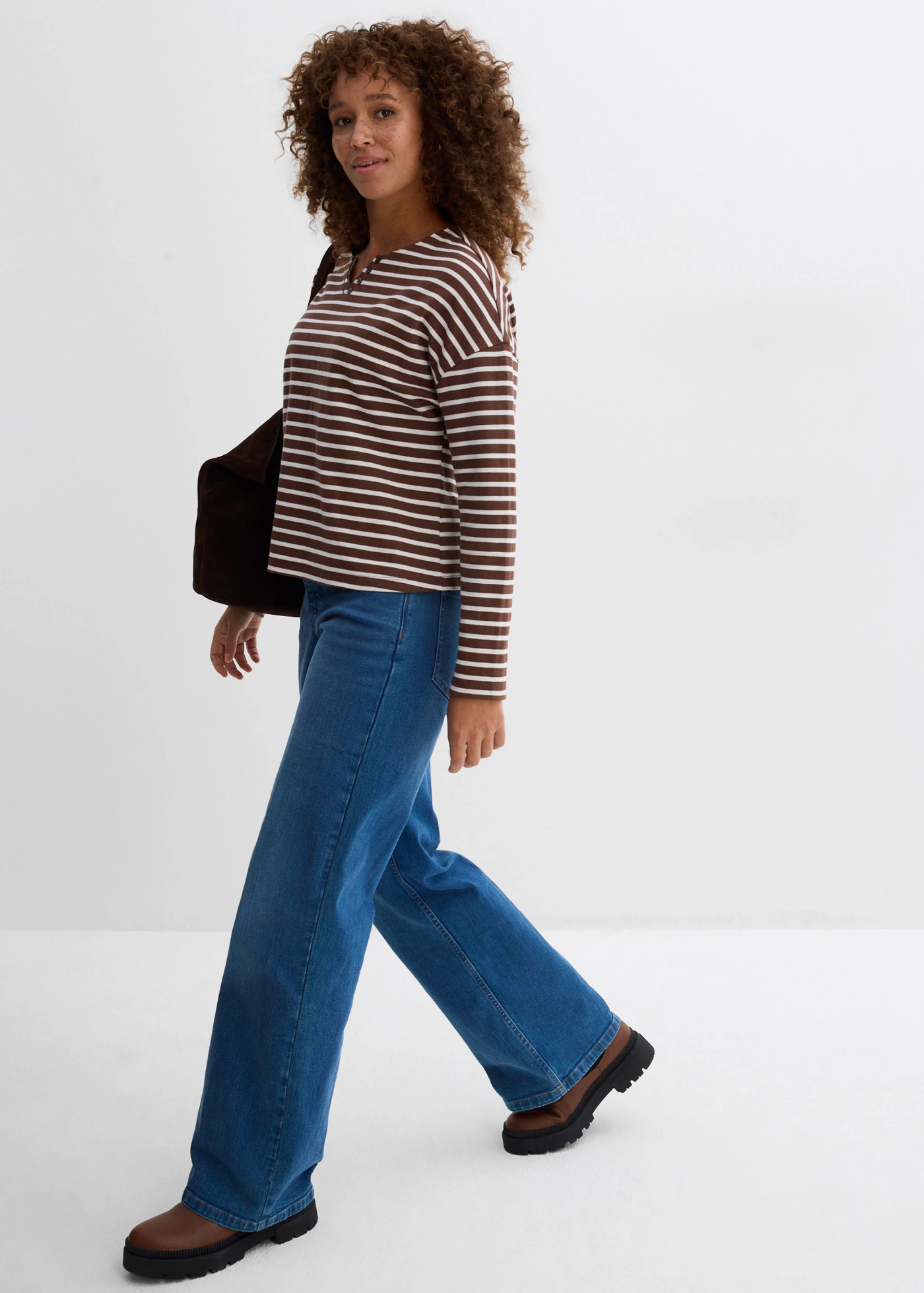 Bluză casual • alb perlat/maro dungat • magazin bonprix