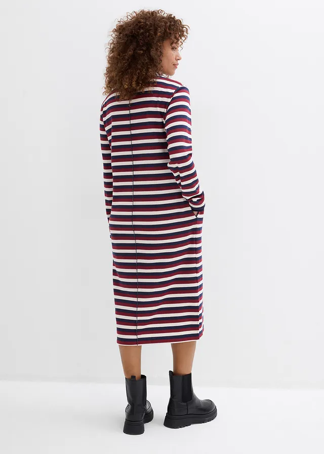 Sweatjurk, Kleur: robijnrood/parelwit/donkerblauw gestreept