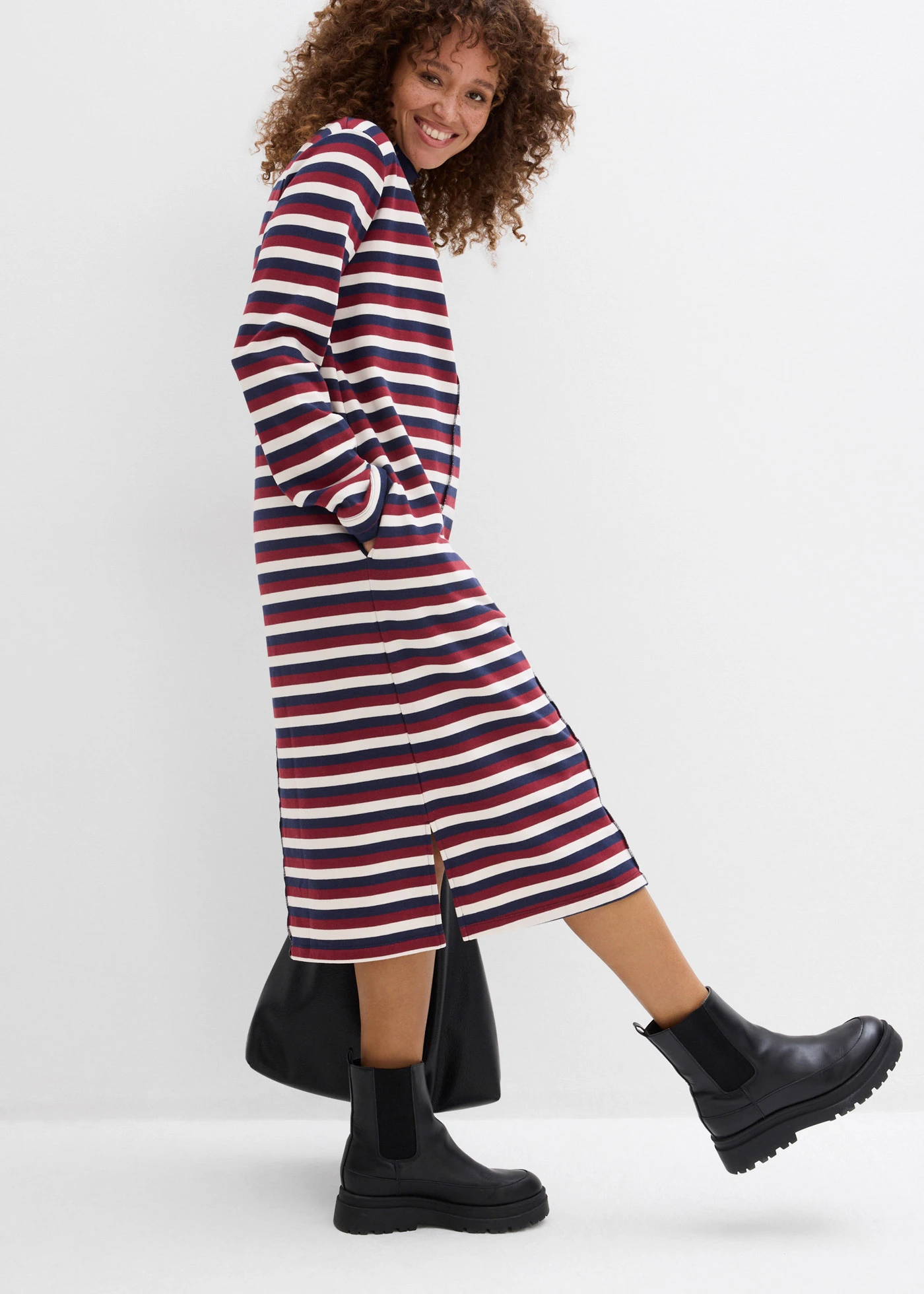 Rochie casual • roşu rubiniu/alb perlat/bleumarin dungat • magazin bonprix